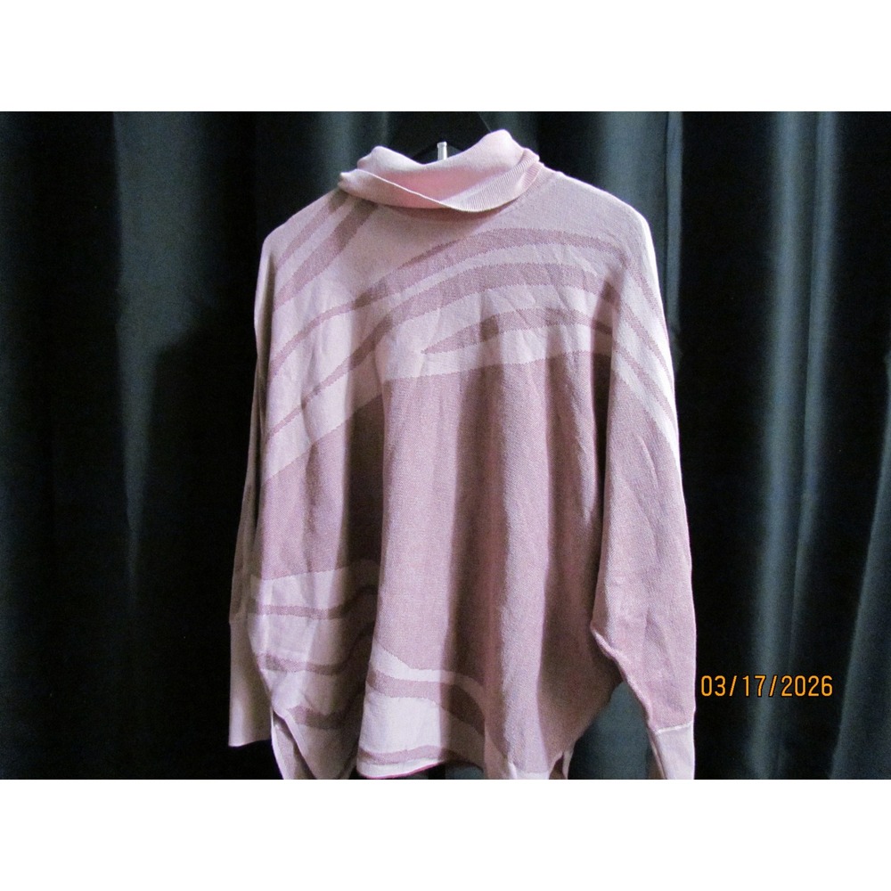 Womens Mauve Pink Zebra Stripe Turtleneck Poncho Sweater Batwing Knit Top